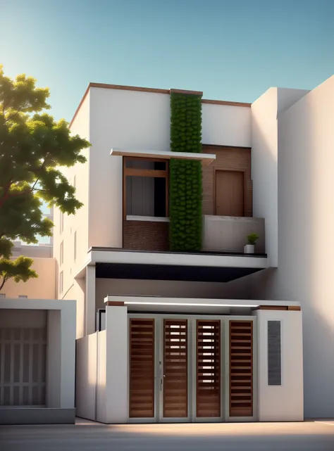 un gros plan d&#39;une maison avec un arbre devant, design extérieur, Résidentiel design, villa interdimensionnelle, conception architecturale globale, high rendu de qualité, rendre à la perfection résolue, Résidentiel, rendu de qualité, maison moderne, Ét...