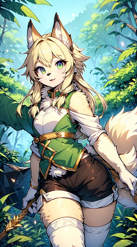 wolf boy，wolf-eared boy，archer boy，smile，cute，tail，狼tail，金色tail，hunter junior，furry，furry，hairy，blonde hair all over，golden fur，...