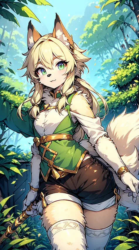 wolf boy，wolf-eared boy，archer boy，smile，cute，tail，狼tail，金色tail，hunter junior，furry，furry，hairy，blonde hair all over，golden fur，...