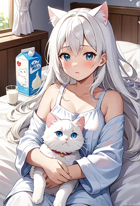 a scene of the white cat milk continuing treatment to recover。milk fights disease、i am encouraged by the love and support of my ...