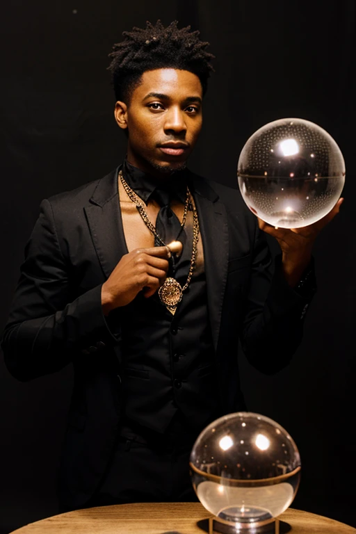 Black male magician with a crystal ball