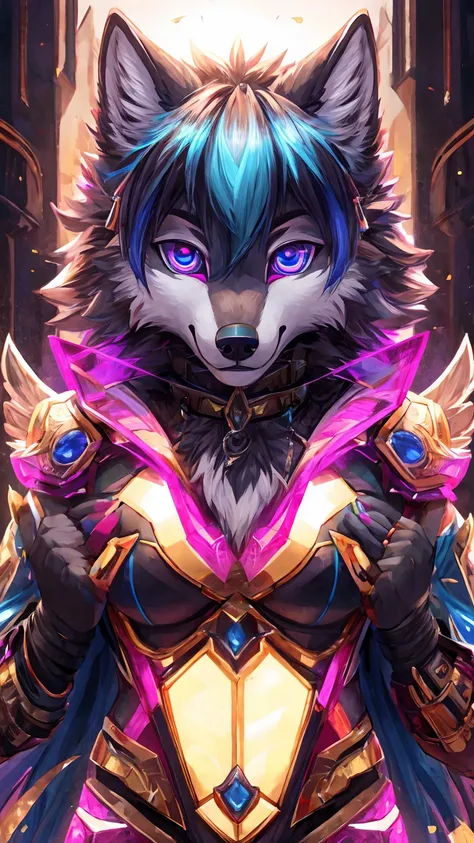 Wolf anthro with holographic eyes