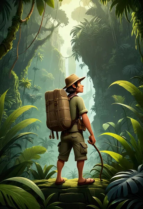 (Jungle Adventurer), hand drawing cartoon style 2d stick figure, full body, award-winning, cinematic still, emotional, vignette, dynamic, vivid, (masterpiece, best quality, Professional, perfect composition, very aesthetic, absurdres, ultra-detailed, intri...