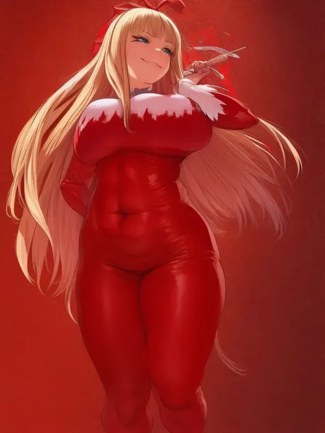 scarlett,blue eyes,blond hair,bangs,long hair, detailed ((full body))
tight red dress, exposed midriff, ,white elbow gloves,red ...