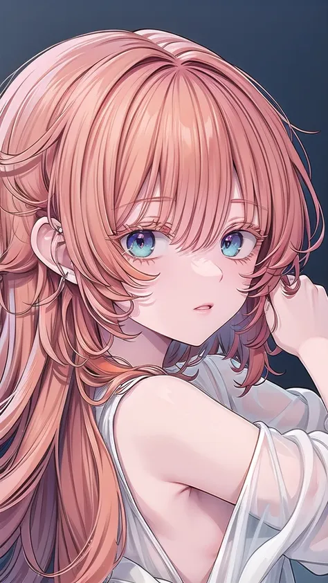  Artwork, best quality, high quality, ultra detailed, anime style, 1 girl, cute, beautiful skin, ((bright turquoise eyes)), ((orange eyelashes)), ((colorful eyelashes,)) ((orange hair)), ((long orange hair)),((long curly orange hair)), ((messy hair)), ((in...