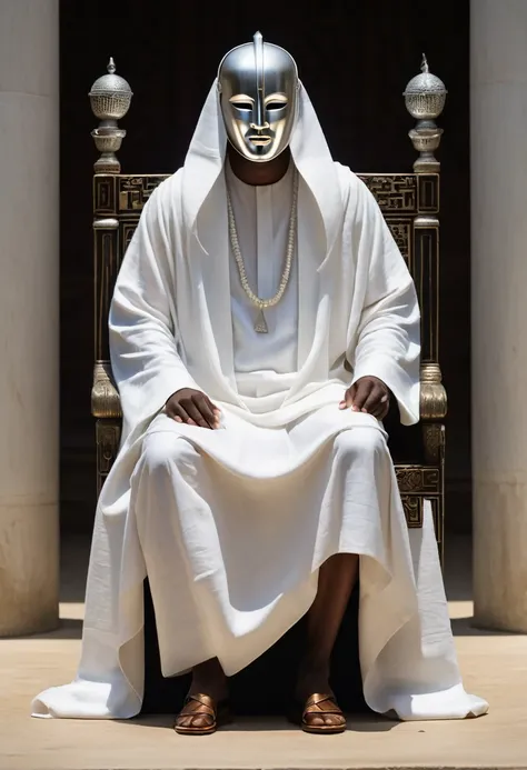 On the right, on the third ebony throne, is the Judge of Neutrality. His figure embodies balance and impartiality. The silver mask covering his face is smooth and unadorned, reflecting austere simplicity. His eyes, hidden behind symmetrical openings, obser...