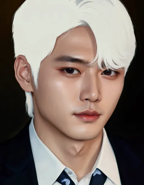 there is a man with white hair and a tie, Kpop idol portrait, inspired by jeonseok lee, inspired by Yanjun Cheng, inspired by Kim Deuk-sin, made with anime painter studio, guweiz style artwork, # 1 digital painting of all time, #1 digital painting of all t...