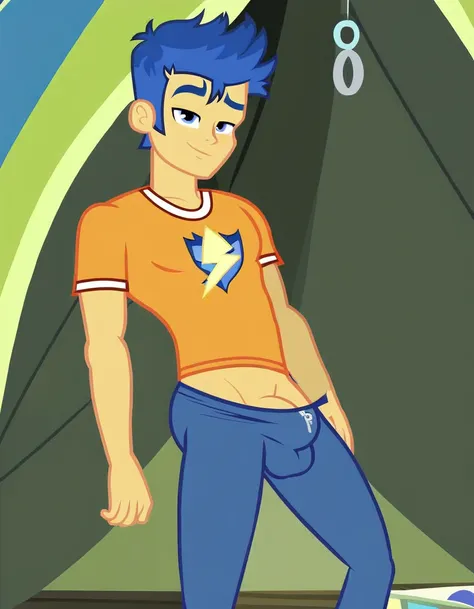 explicit, score_9, cartoon, erection in briefs, hard penis in pants, solo, flash_sentry, zipper, closed_pants_fly, equestria_girls, big_crotch_bulge, erection penis in pants, tent in pants, very big tent, tenting, huge_erection_in_pants, flash_sentry, gay,...