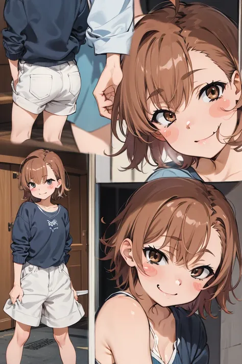 masterpiece, best quality, highres, aalo, short hair, ahoge, blush stickers, ,(gyaru:1.3),embarrassed face,,,small breasts