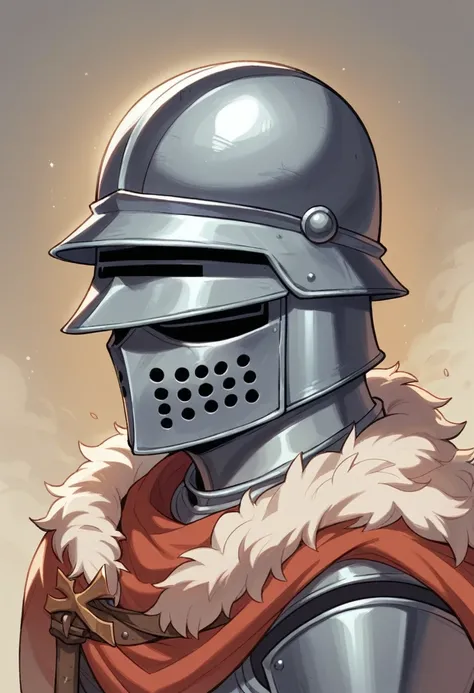 Male knight in templar armor in medieval style, with a templar helmet and a cape covering his back, contemplating a completely desolate and emaciated scene by a medieval warrior