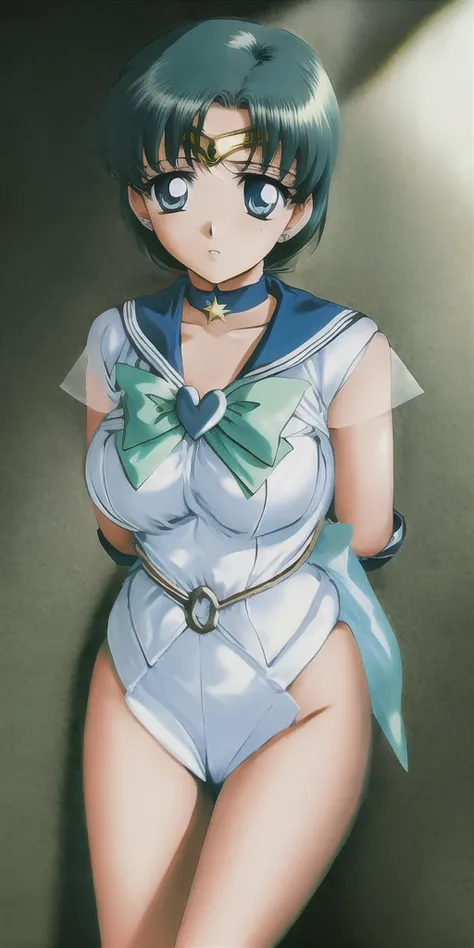 Mizuno_Which, Huge_chest, Are standing, alone, Spar SMRC_green_skirt_white_gloves_green_boots_green_star_choker_green_bowtie_green_return_bow_Circlet_heart_brooch_See through_sleeve, masterpiece, Highest quality, Detailed face, Detailed eyes, High resoluti...