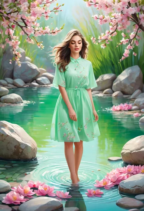 Detailed description of the visual element，The color palette is a mix of soft pastels and vibrant spring colors like green.，pink color，This combination evokes blooming flowers and fresh foliage.，Perfect for spring theme，High-quality images integrated into ...