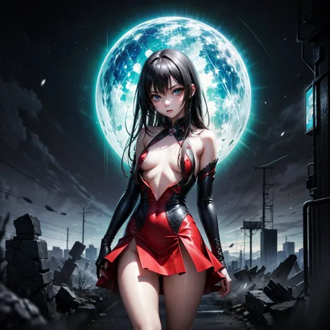 (High Detail:1.2) Anime Girl, (Best quality, Detailed), (dark, gravelly:1.3, dark:1.2), 1girl, (solo), long bob hair, black hair, blue eyes, fair skin, sinister, intense look, background dark, Volumetric light, hyper realistic, super detailed, Dynamic pose...