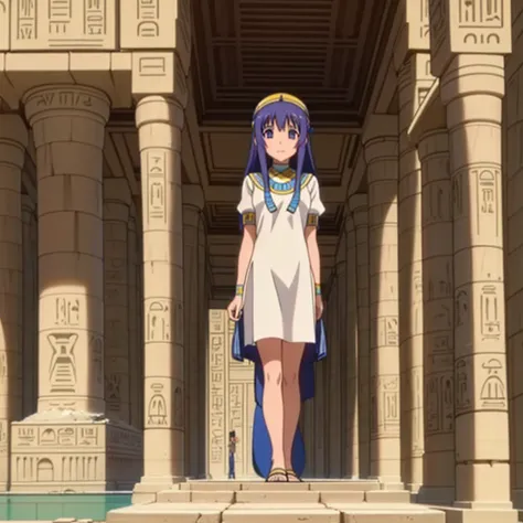 かわいいancient egyptの15歳の女の子、ancient egypt、view of the nile、a colorful view of the whole、whole body、low - angle、standing posture、re...