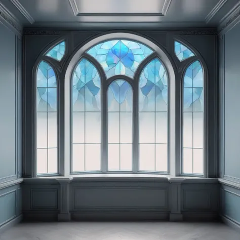 ral-opal, meahophontron, ROOM WITH WINDOWS, symmetry, FOR BACKGROUND, GRAY COLORS, blue tones,