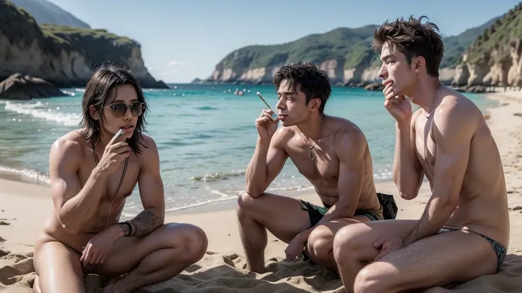 2 friends on the beach smoking cannabis sativa