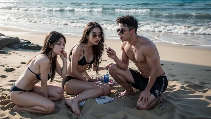 2 friends on the beach smoking cannabis sativa