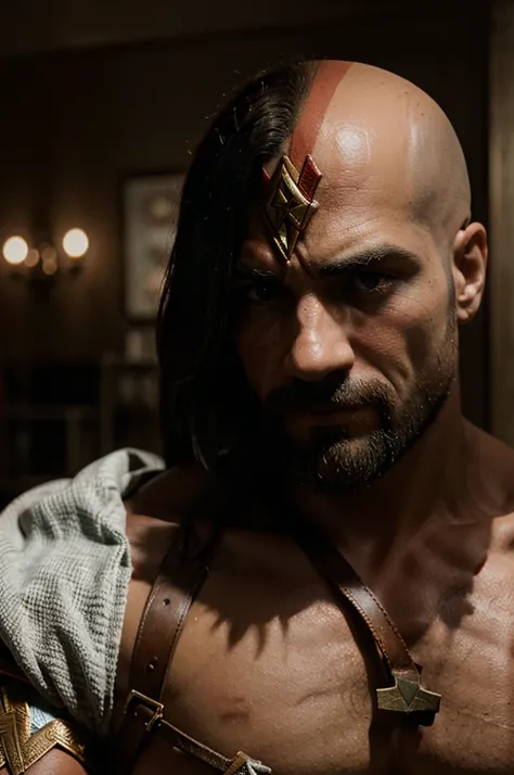 Kratos from game God of War 2 with Wonder Woman kksses 