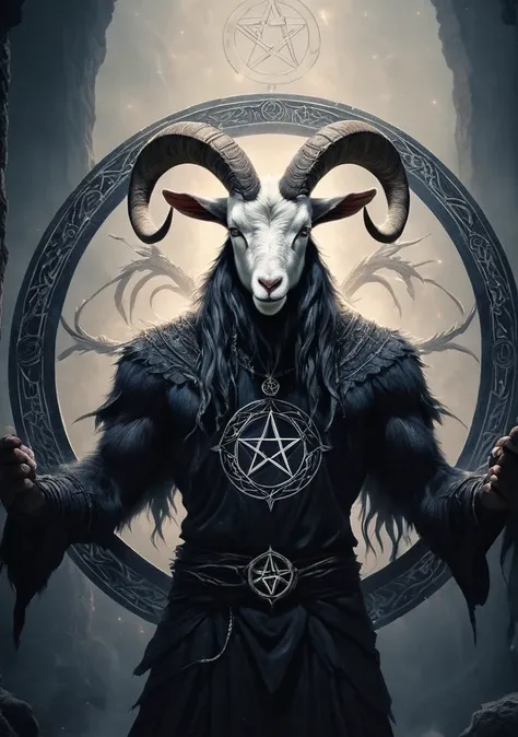 baphomet, raw photo of an anthro goat  drawing a summoning circle, pentagram, innocent,  super detail, ultra-realism, dreamyvibe...