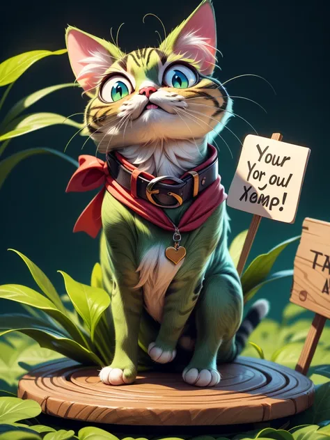 Anime funny cat holding a sign text: YOUR DESIGN HERE 