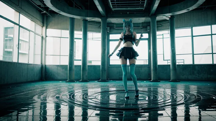 hatsune miku, vocaloid, full body, wet, focus on pumps