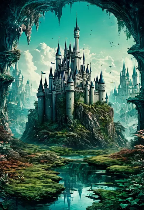 (Take me into a world different from my own, Plants flourish, animal, And magical tranquility),(Create a dreamlike and surreal castle landscape, Blending colors in unique ways，Create striking landscapes),(Merge your art with Technetic Dreams),
