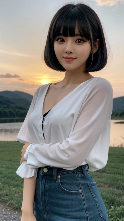 ,uma de uma mulher ela tem cabelo preto with bangs, Hime black haircut, ulzzang, korean, with short hair with bangs, with short hair, dilraba dilmurat, garota gótica korean cruel, white hime cut hairstyle, hair styled like bangs, with bangs, korean symmetr...