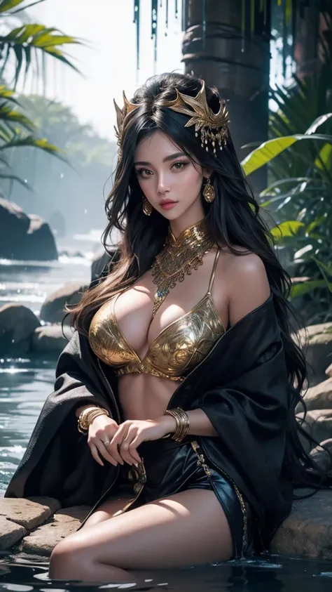 there is a beautiful woman that is sitting on a rock in the water, furry fantasy art, 4k highly detailed digital art, very very beautiful furry art, detailed fantasy digital art, highly detailed fantasy art, by Kerembeyit, detailed fantasy art, anthropomor...