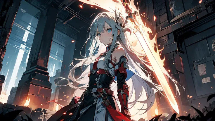 Asuna from Sword Art Online facing monsters in a dark dungeon