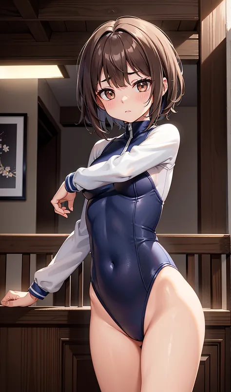 High quality illustrationasterpiece、Very delicate and beautiful、Attractive girl、（Gymnastics leotard、Tight leotard、Long sleeve leotard、High leg leotard、athletic leotard）、Audience reaction、thin、Slender body、slim、high school、gym、Gymnastics Club、Beautiful Eyea...