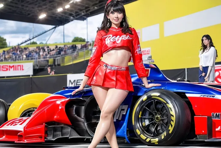 (masterpiece), ( MotoGP Racing Girls), ,(blush:0.5), Black Hair, A faint smile, beautifully繊細な少女を指す, Highly detailed eyes and face, beautifully繊細な目, , ((Event List)), (MotoGP track background), (Highest quality, High resolution, reality, original, 8k,maste...