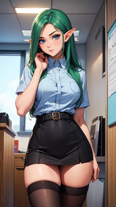 20 year old girl, office miniskirt, elf&#39;s ears, naked