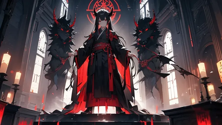 An upper-rank demon that looks like it could appear in Demon Slayer。Standing at the altar of the dark temple