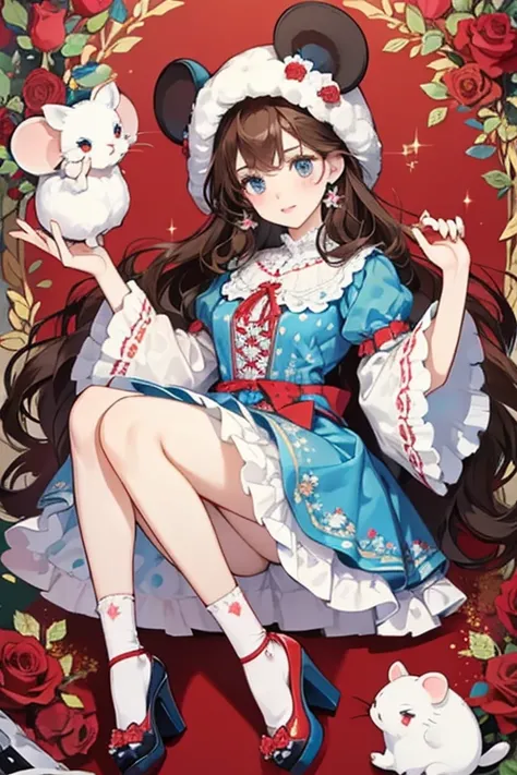 Misha has fair pale skin, and wavy dark brown hair that is below her waist. She has big blue eyes and pale brown lips, Her accessories consist of a fluffy mouse hat.

Her outfit consists of a rose prints and polka dots patterned dress, She wears lace socks...