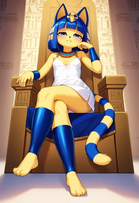 [isaCrossing], [Isabelle; Animal Crossing], [Uploaded to e621.net; (Pixelsketcher)], kemono, dagasi, solo female ankha (animal crossing) with ((tiny and short body with yellow fur)), ((cute body)), (full body), (blue hair), (blue eyes), (half closed eyes),...