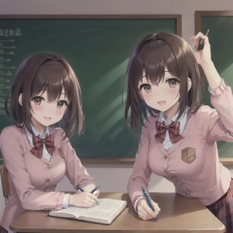 Ordinary school life、classroom、During class、Writing in a notebook、Look at the blackboard、Attention from male students、uniform