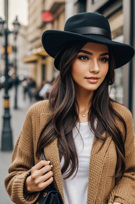 Fashion woman with wallet, hat and accessories