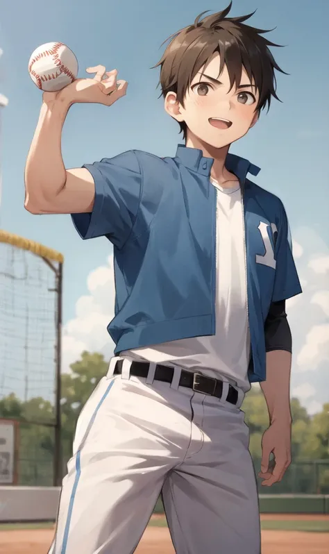 Boy who has just finished throwing a baseball