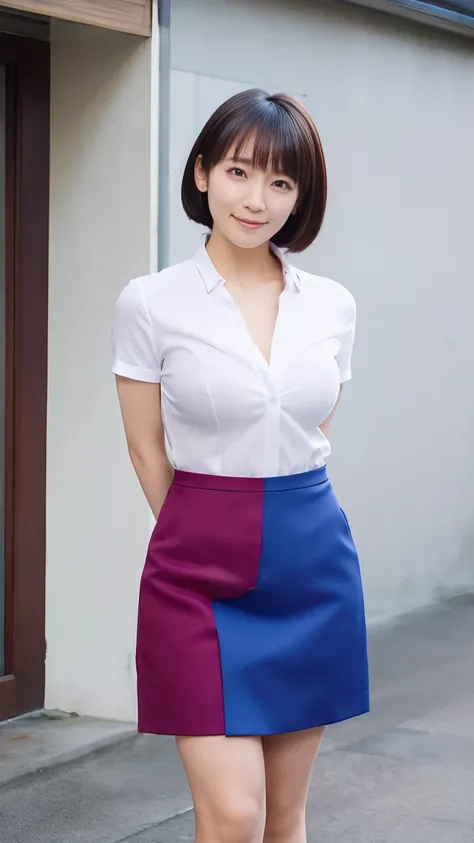 nsfw,(1 woman),beauty,beautiful face,smile,(office lady suit:1.2),(open clothes:1.2,front open shirt:1.2,mini skirt)a dignified ...