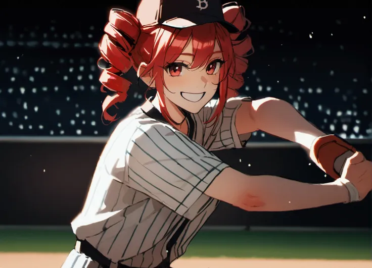 Red hair, plays baseball, smiles