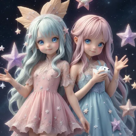 No humans、Star Fairyで白くて青いかわいい幻想の生き物、Star Fairy、stuffed toy、cg,stuffed toyにフォーカス、stuffed toyが主役の構図、