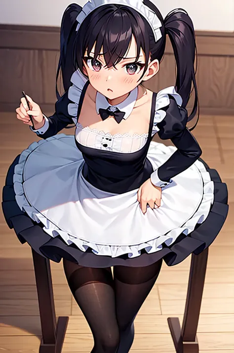 maid costume、black tights