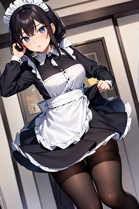 maid costume、black tights