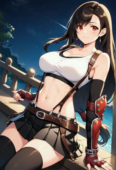 (score_9,score_8_up,score_7_up), masterpiece, best quality, 
newest, recent, perfect anatomy,
official art, very aesthetic,pose,,,(upperbody) ,Solo,1girl, tifa lockhart, final fantasy,black hair, low-tied long hair, red eyes, bangs, (white tank top,gap),(H...