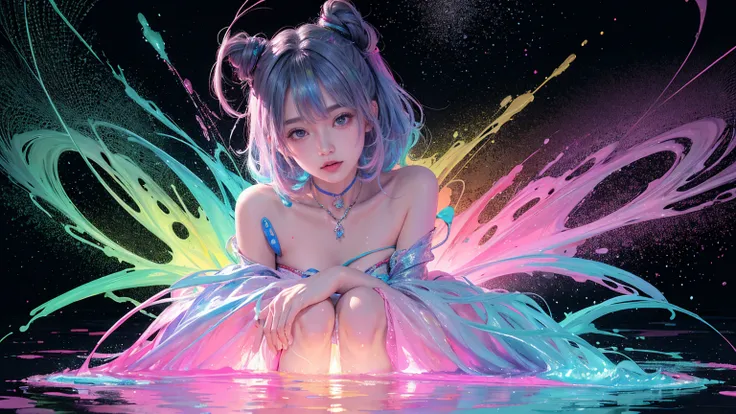 ((1 girl)), colorful, Dot, colorfulなペイント, Splash Paint, liquid, fog, Bright colors, matrix, hologram, Confused, detailed, 非常にdetailed, 非常にdetailed, Complex, masterpiece, 8k，khd，8k resolution，masterpiece