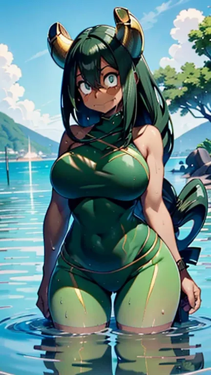 tsuyu, tanlines, dark skin, wide hips, big hips, thick hips, ample hips, broad hips, massive hips, slim waist, thin waist, narro...