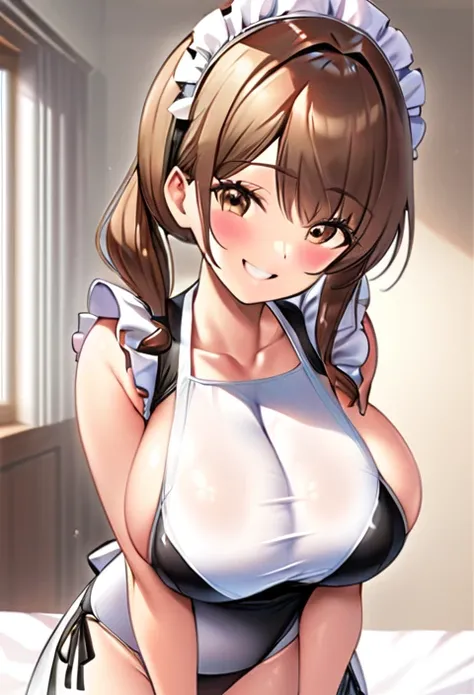 Maid,Swimwear,Big Breasts,Super Breasts,Brown Hair,Smile