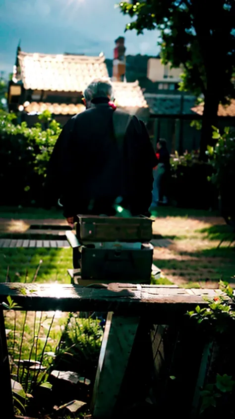 AN ADULT MAN NAMED "NARUTO" IN THE ANIME MANGA SERIES, WAS LENDING UNDER A TREE AND A GRASS FIELD AND AND A DARK SKY.