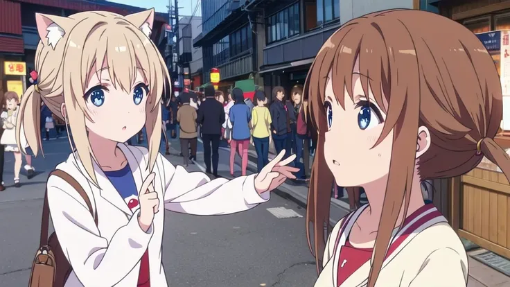 cat girl bear girl cute excellent quality on akihabara street in  brown hair brown eyes white hair blue eyes