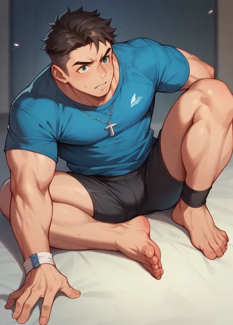 Sporty boy showing feet